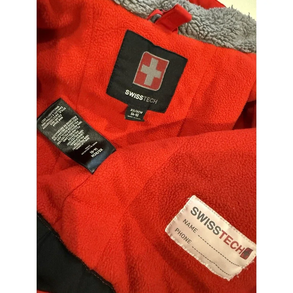 Swiss Tech Kids Double Zipper Jacket XS 4-5 Fleece Lined Pockets Hooded Ski Snow